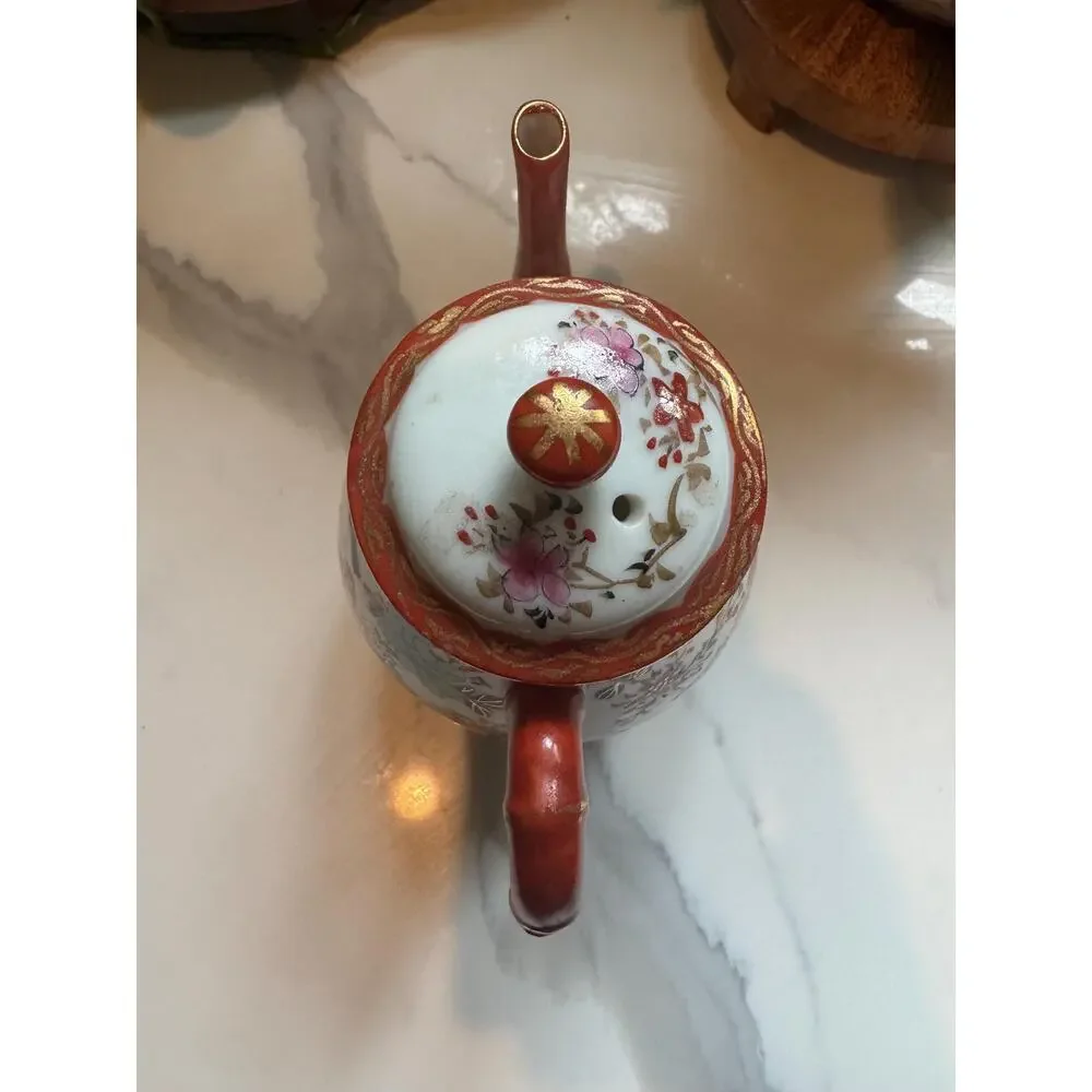Vintage Kutani Hand painted Chinoiserie Teapot with Bamboo Motif